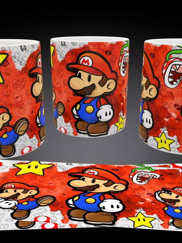Mug Mario Bros: Toad, Mario, Princesa Peach, Bowser, Yoshi, Luigi, Super Star