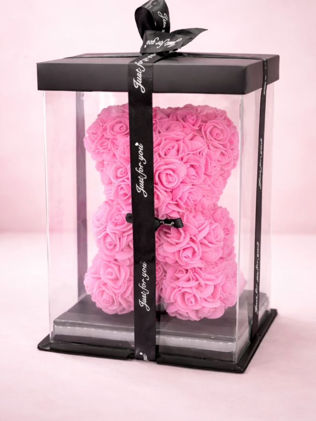 Oso de Rosas Artificiales Rosado oscuro