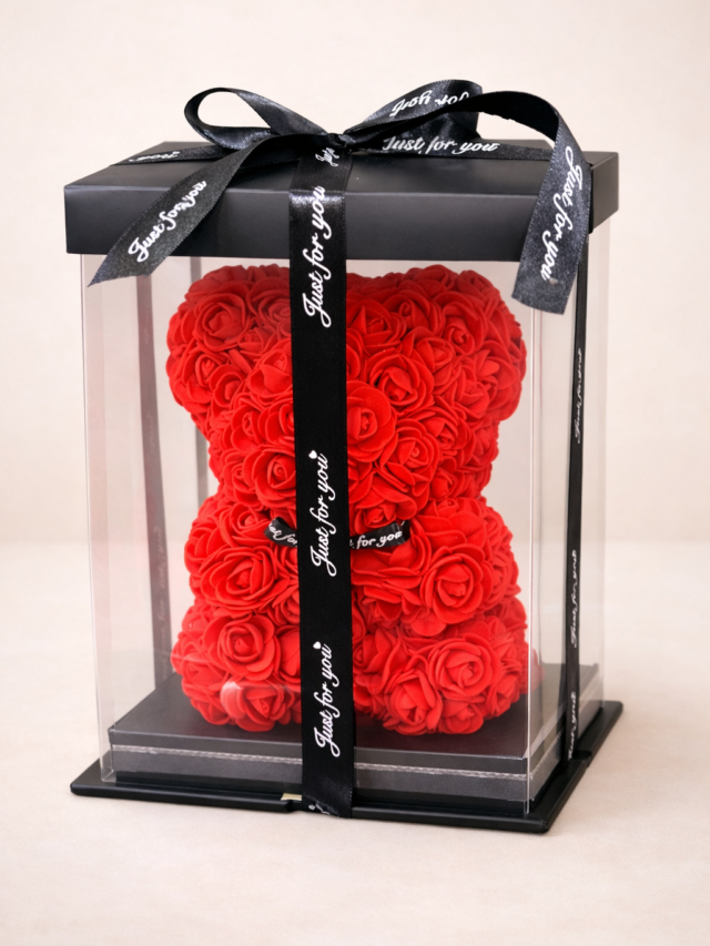 Oso de Rosas Artificiales Rojo